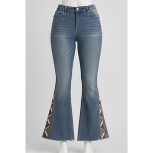 Cato Blue Flare Jeans with Patterned Detail